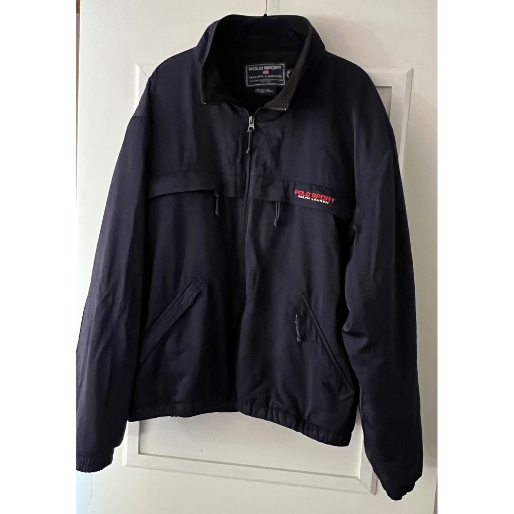 Polo Sport Ralph Lauren Mens XL Navy Blue Fleece Lined Windbreaker Vintage
